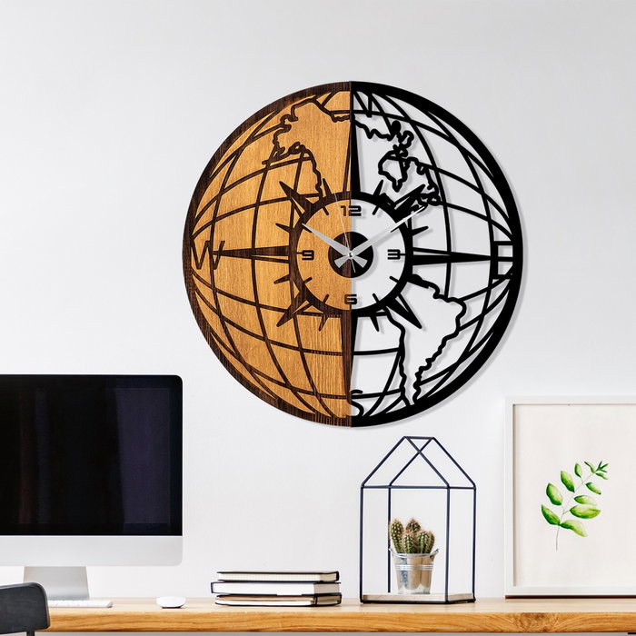 Wallity Reloj de Pared Decorativo de Madera Nogal y Negro 56 cm - 70